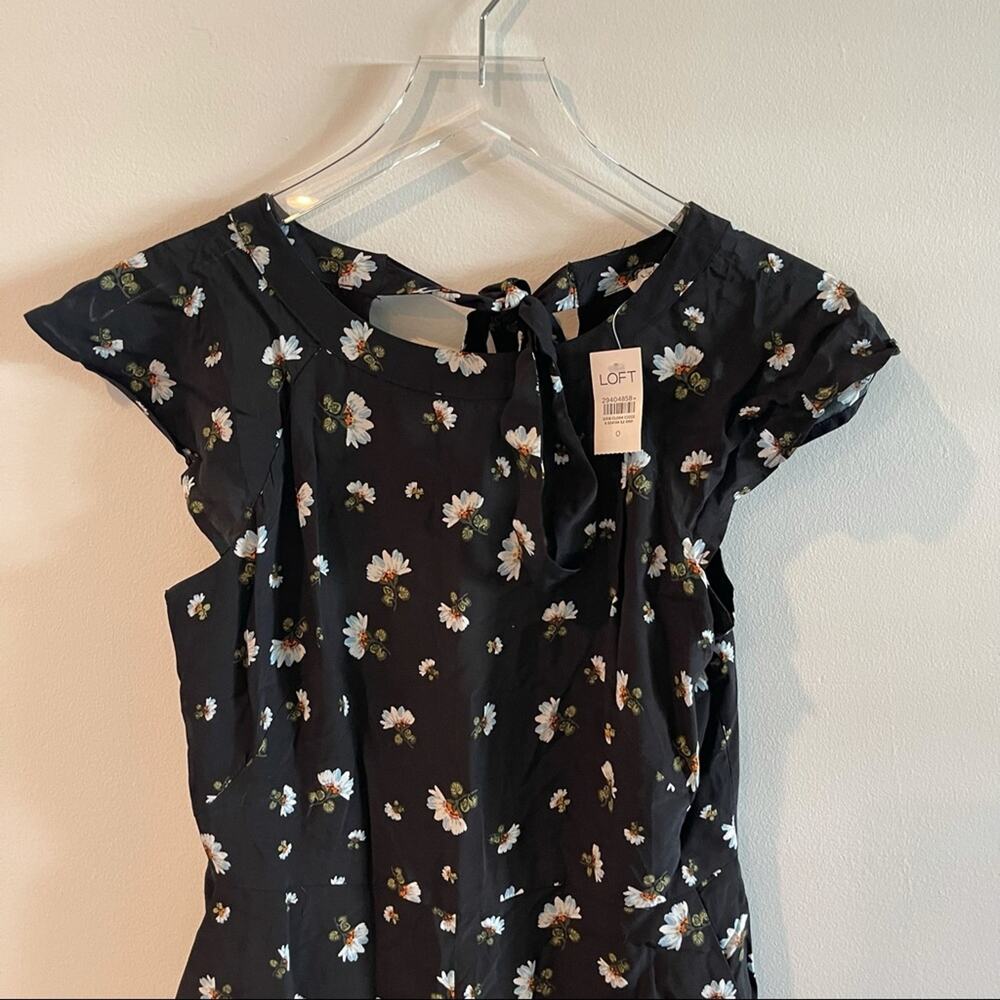 LOFT ANN TAYLOR Jumpsuit Size 0 NWT Romper Floral Tie Back Black Summer Wedding - Picture 10 of 14